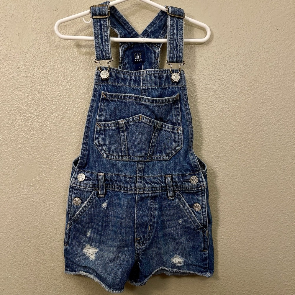 GAP‎ Kids Distressed Denim Short Overalls Shortalls Girls Size S ( 6/7)